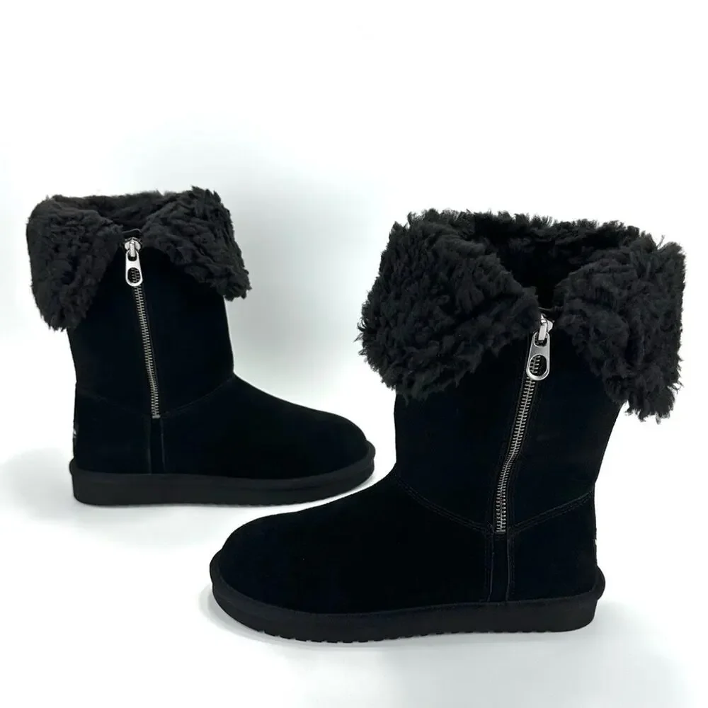 Koolaburra By Ugg Black Winter Boot Size 7 Suede Wool Lining Foldable Tall/Short
